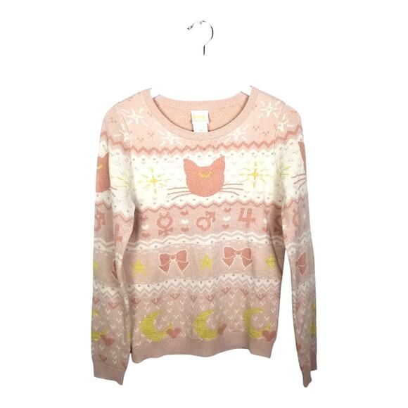 Sailor Moon Luna & Sailor Guardian Symbols Sweater Pink Cream Yellow - M - Picture 4 of 7